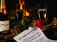 Szampan, Nuty, Róża, Walentynki, Instrument