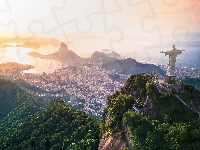 Domy, Brazylia, Mgła, Statua Chrystusa Zbawiciela, Ocean, Rio de Janeiro, Góry
