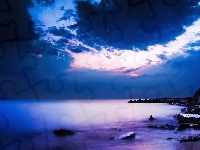 Skały, Ocean, Chmury