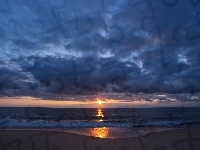 Ocean, Zachód, Słońca, Plaża