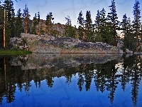 Las, Odbicie, Park Narodowy Yosemite, Jezioro, Skała