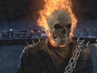 ogień, Ghost Rider, czaszka, wieżowce