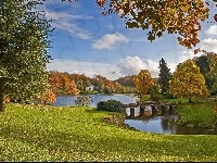 Ogród, Anglia, Jeziorko, Mostek, Stourhead