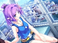 Okno, Anime, Dziewczyna, Miasto