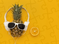 Owoce, Okulary, Ananas, Kompozycja, Słuchawki