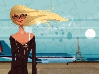 Blondynka, Okulary, Samolot, Styl, Grafika, Moda, Lotnisko