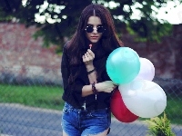 Okulary, Lizak, Kobieta, Brunetka, Balony