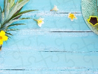 Ananas, Okulary, Kapelusz, Deski, Kwiatki