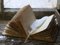 Okulary, Gęsie, Klucze, Kompozycja, Pióro, Książka