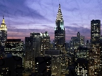 Oświetlony, Panorama, Miasta, Nowy Jork