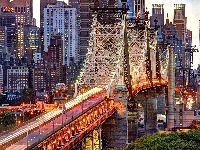 Oświetlony, Wieżowce, Nowy Jork, USA, Most