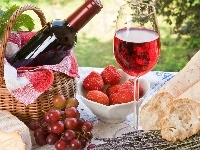 Łąka, Wino, Owoce, Piknik