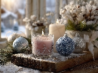 Świąteczne, Świece, Boże Narodzenie, Bombki, Grafika AI, Ozdoby