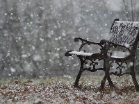Śnieg, Zima, Padający, Ławeczka