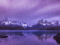 Patagonia, Chile, Masyw Torres del Paine, Jezioro, Pehoe Lake, Cordillera del Paine, Park Narodowy Torres del Paine, Góry