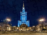 Polska, Pałac Kultury, Warszawa, Noc