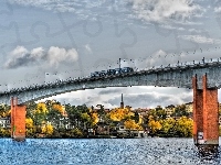 Panorama, Jesień, Rzeka, Most, Miasta