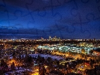Panorama, Miasto, Nocą, Światła