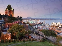 Panorama, Port, Kanada, Quebec, Statki, Miasta