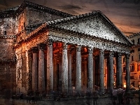 Panteon, Włochy, Rzym, Noc