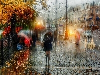 Parasol, Deszcz, Petersburg, Kobieta, Ulica