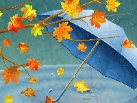 Parasol, Jesienne, Liście, Deszcz