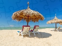 Parasole, Wakacje, Ocean, Plaża, Leżaki