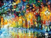 Park, Po Deszczu, Leonid, Afremov, Spacer