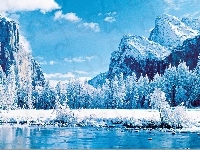 Park Yosemite, Zima, Góry, Rzeka