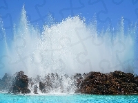 Wyspy Kanaryjskie, Hiszpania, Teneryfa, Lago Martinez, Skały, Park Siam Park, Basen, Fontanna