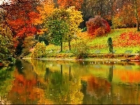 Jesień, Park, Staw