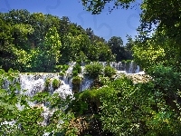 Kaskada, Park Narodowy Krka, Drzewa, Chorwacja, Wodospad, Las