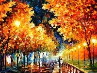 Park, Jesień, Spacer, Leonid Afremov