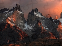Torres del Paine, Chile, Góry, Wschód słońca, Masyw, Patagonia, Park Narodowy Torres del Paine