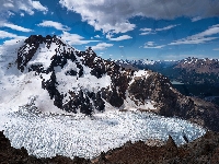 Patagonia, Argentyna, Chmury, Glaciar Piedras Blancas, Góry, Niebo, Lodowiec, Śnieg