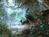 Pawie, Fantasy, Dwa, Piękne, Kraina