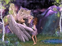 Pegaz, Grafika, Fantasy, Kobieta