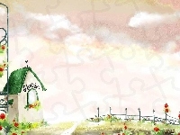 Kwiaty, Pergola, Domek