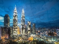 Miasto, Petronas Towers, Malezja, Kuala Lumpur, Noc