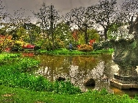Ogród, Piękny, Staw