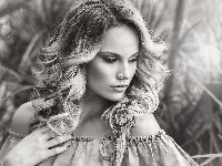 Modelka, Blondynka, Kolczyk, Czarno-białe, Kobieta, Marina Martos, Piercing