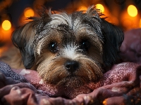Tkanina, Yorkshire terrier, Pies, Pyszczek, Blask, Kolorowa