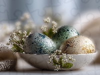 Kwiaty, Jajka, Wielkanoc, Pisanki, Miska, Białe