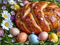 Chleb, Pisanki, Kolorowe, Wielkanoc, Kwiaty
