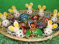 Pisanki, Wielkanoc, Koszyk, Zajączki