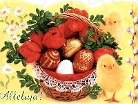 Pisanki, Koszyczek, Bazie, Wielkanoc, Święconka, Kurczak