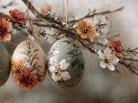 Kwiaty, Trzy, Wielkanoc, Pisanki, Grafika AI, Gałązka