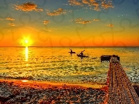 Plaża, Pomost, Kajaki, Morze