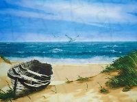 Łódka, Krajobraz, Plaża, Morze