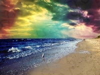 Plaża, Niebo, Chmury, Morze, Kolorowe